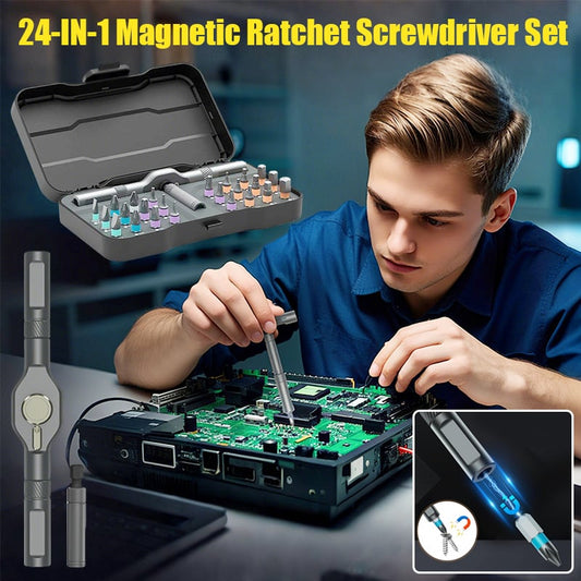 🔥🔥24 in 1 DlY Screwdriver Set Magnetic Compact and Portable Ratchet Screwdriver
